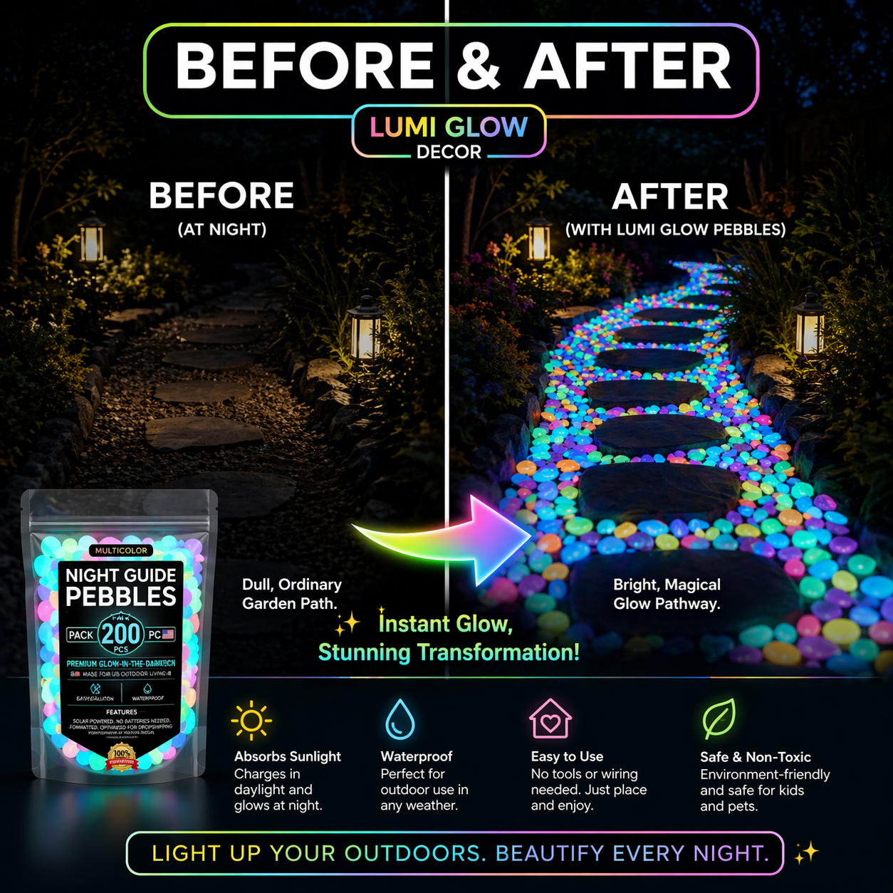 💥LAST DAY SALE 50%OFF💥🌈Glow-in-the-Dark Garden Stones – Colorful Luminous Pebbles for Outdoor Decor